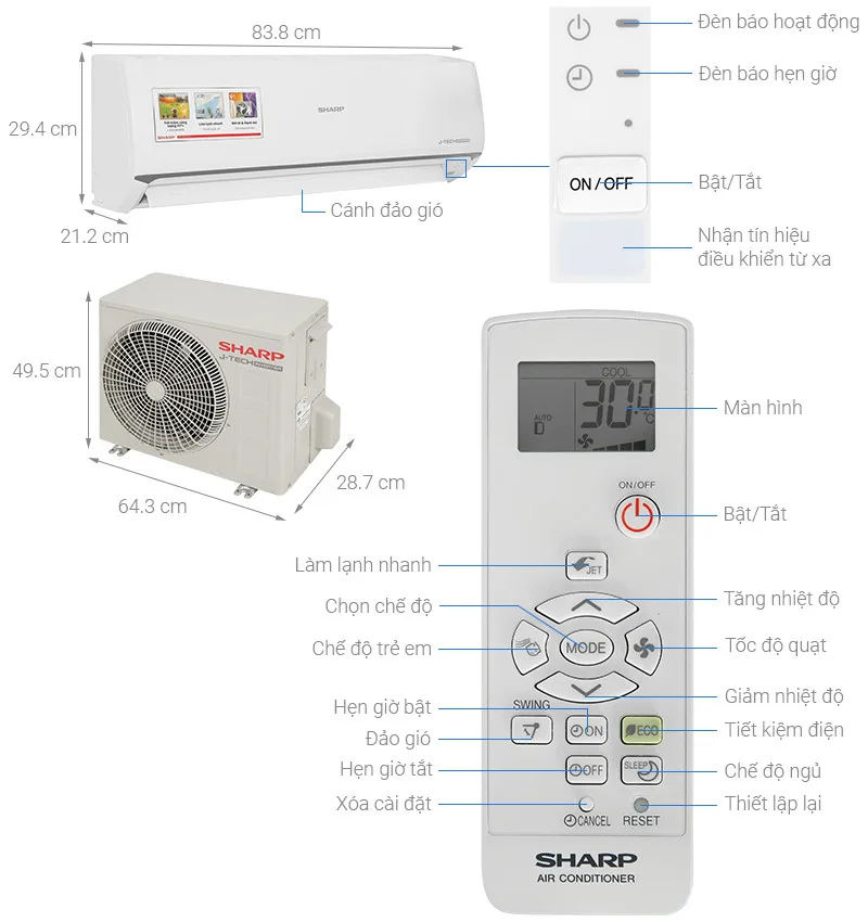 Máy lạnh Sharp Inverter 1.5 HP (1.5 ngựa) AH-X13ZEW - Ảnh 2