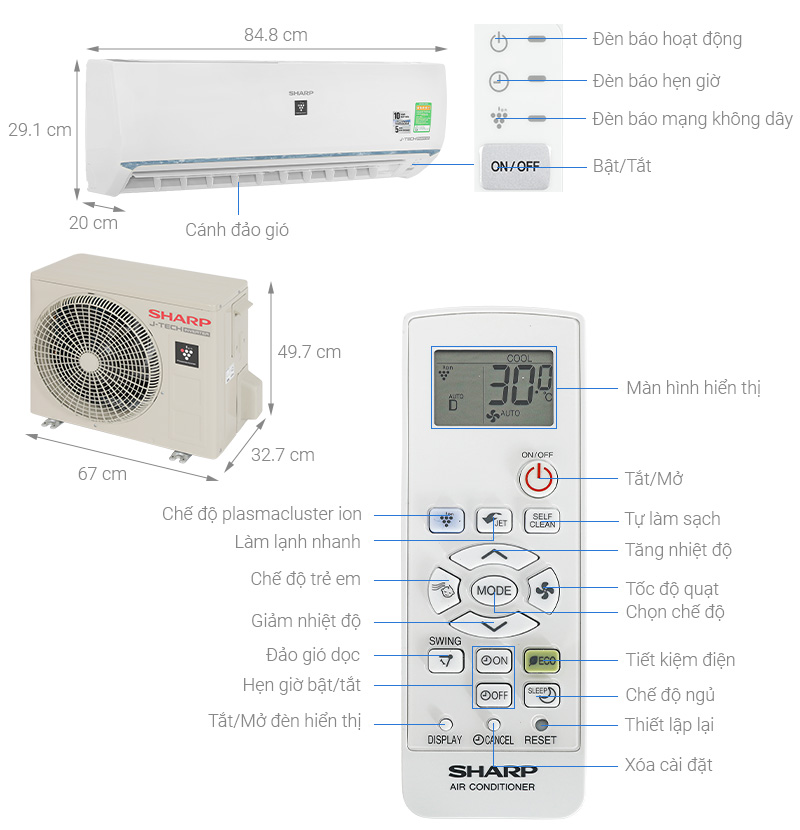 Máy lạnh Sharp Inverter 1 HP (1Ngựa) AH-XP10BSW - Ảnh 2